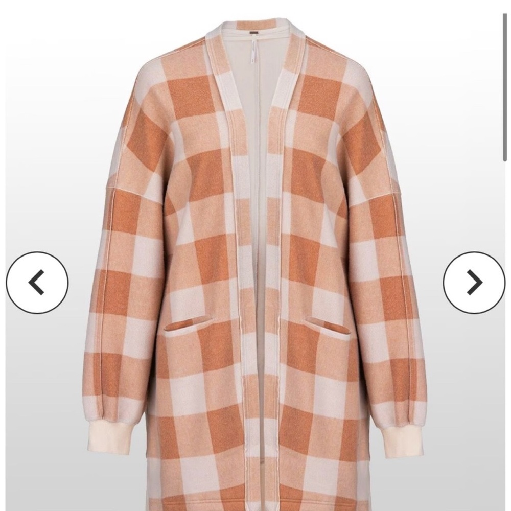 Free People Orange Checkered Cardigan Sweater